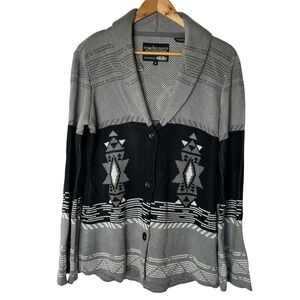 Powder River‎ Outfitters Cardigan Size M Sweater Panhandle Aztec Western Gray